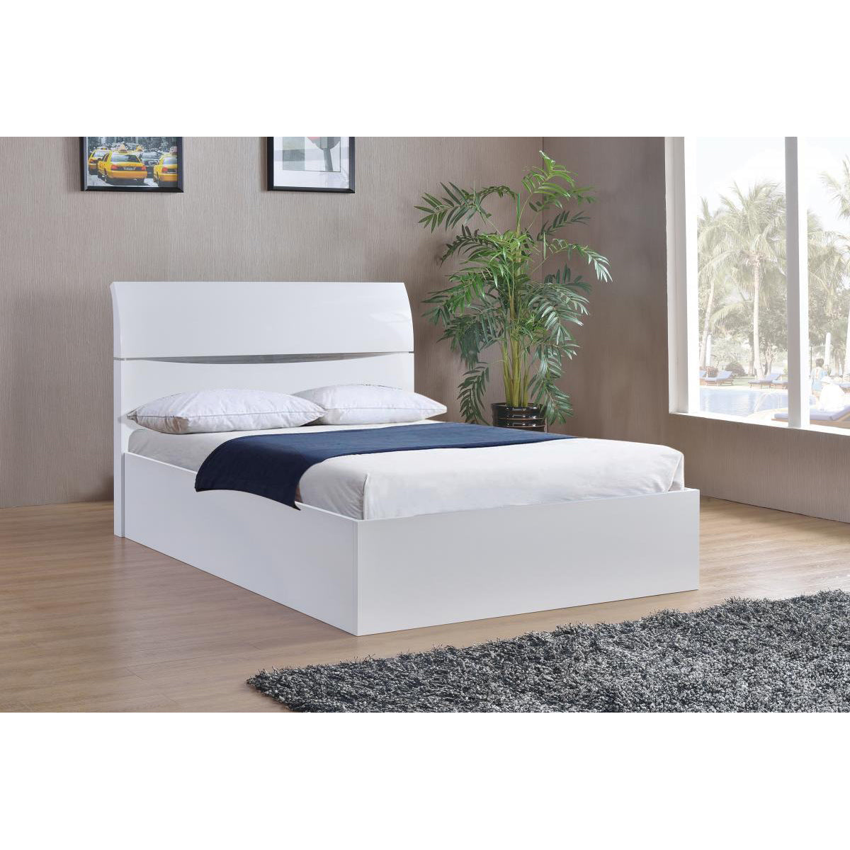 Arden White High Gloss Storage Bed King Size