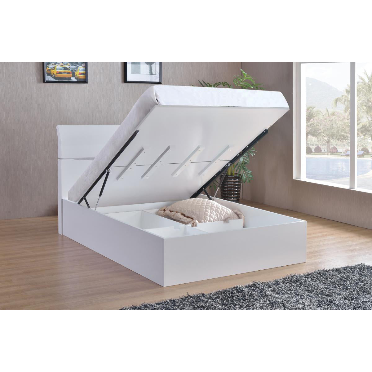 Arden White High Gloss Storage Bed King Size