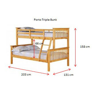 Porto Triple Bunk Bed White with Double Base