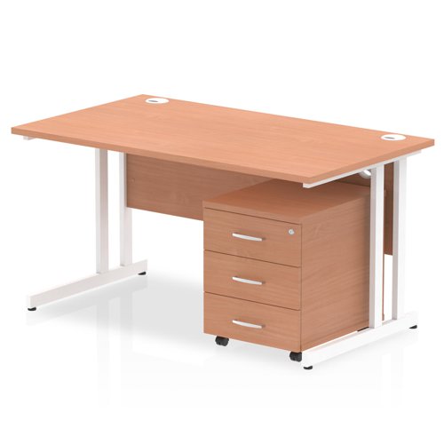 Impulse 1400x800 Desk BE WH 3 Drw Ped