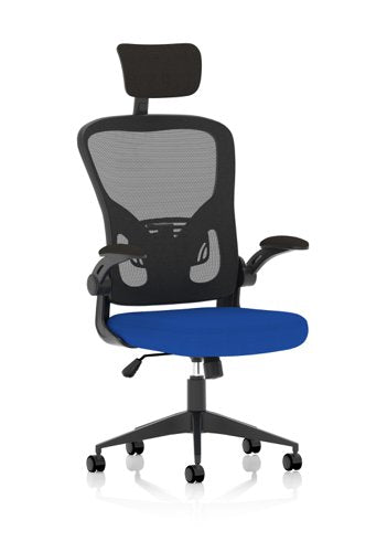 Ace Exec Mesh Chair Fold Arms Blue