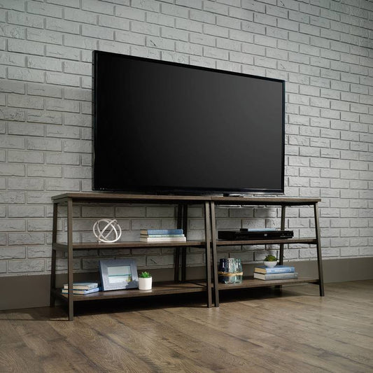 INDUSTRIAL STYLE TV/TRESTLE SHELF SMOKED OAK