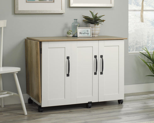 5426934 SEWING/CRAFT CART SOFT WHITE AND LINTEL OAK