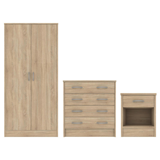 Bardalona Trio Wardrobe Chest & Bedside Oak Effect