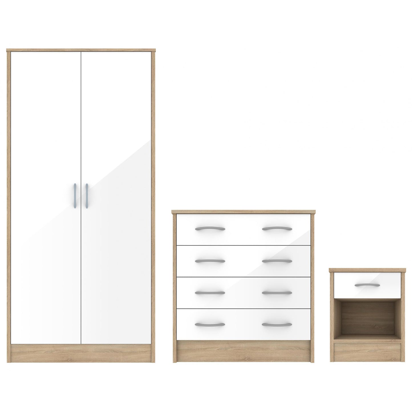 Bardalona Trio Wardrobe Chest & Bedside White Gloss