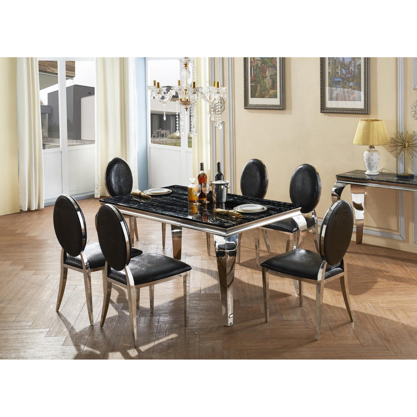 Arriana Dining Chair Stainless Steel & PU Black