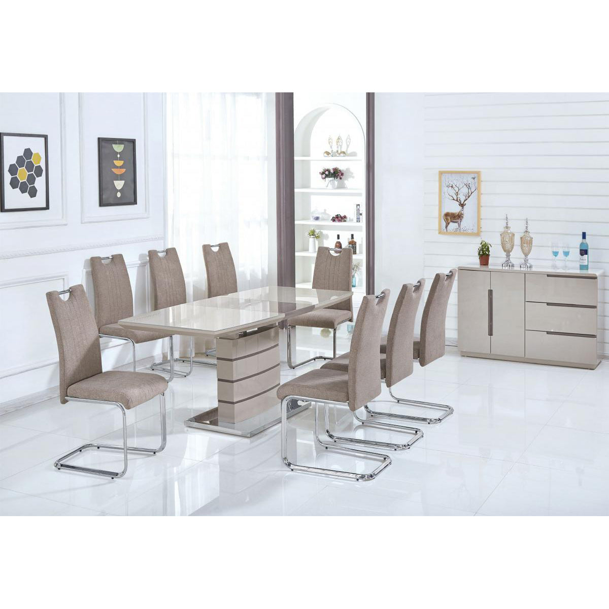 Knightsbridge Fabric Chairs Chrome & Taupe (2s)