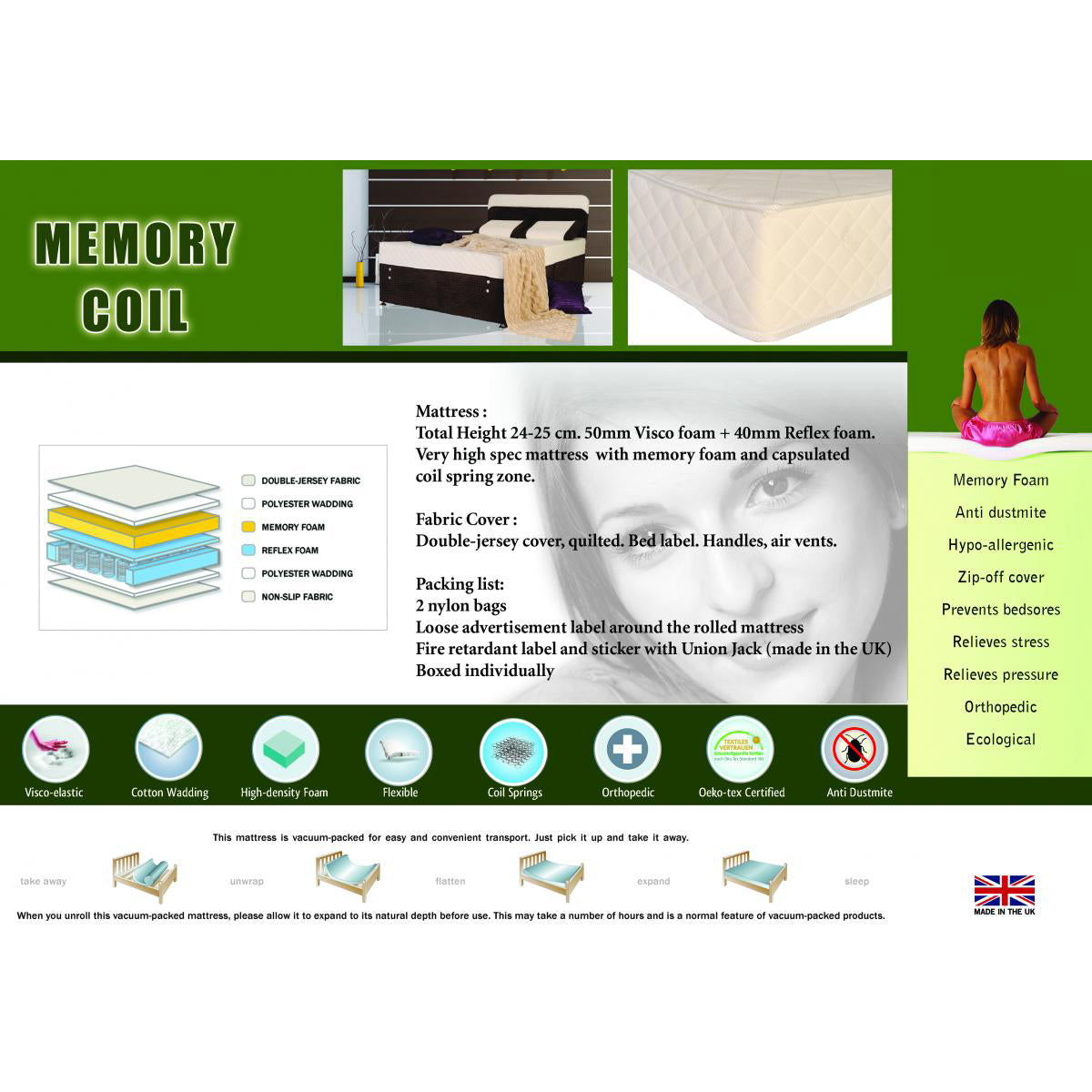 Memory Coil Mattress Single