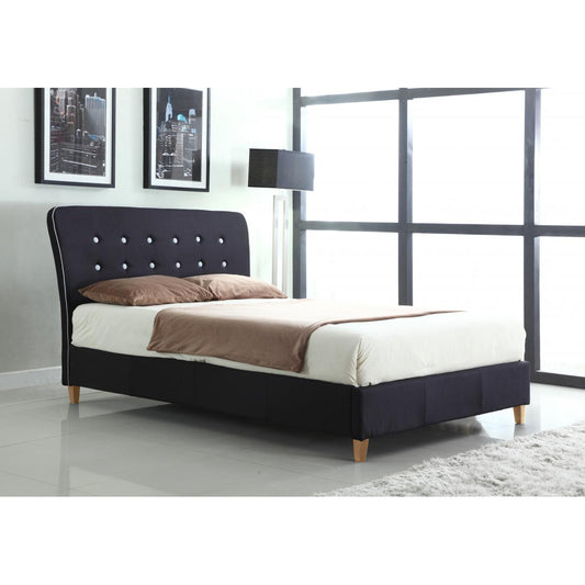 Nina Linen King Size Bed Black with White Piping