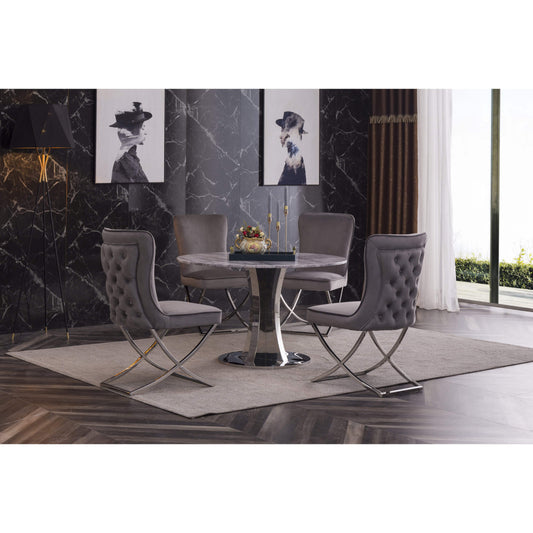 Panama Velvet Fabric Dining Chair Grey with Stainless Steel Legs