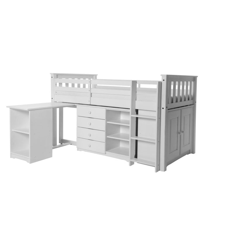 Porto Midi Sleeper with Desk Chest & Bookcase White