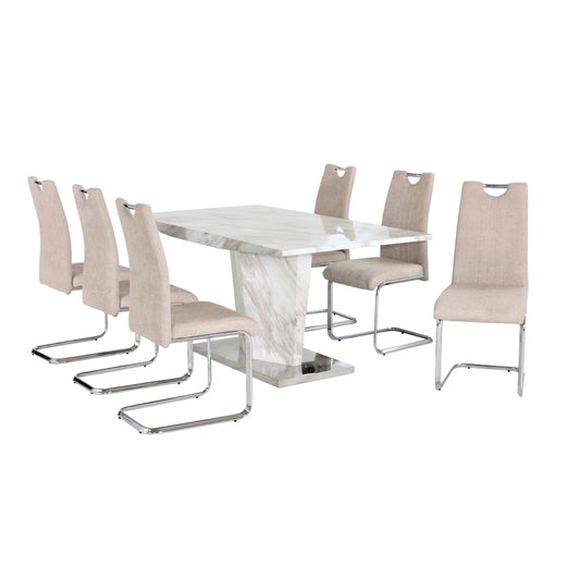 Rosebank Marble Effect Dining Table with Stainless Steel Base