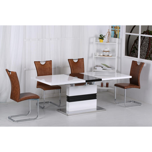 Vienna High Gloss Ext Dining Table White & Black