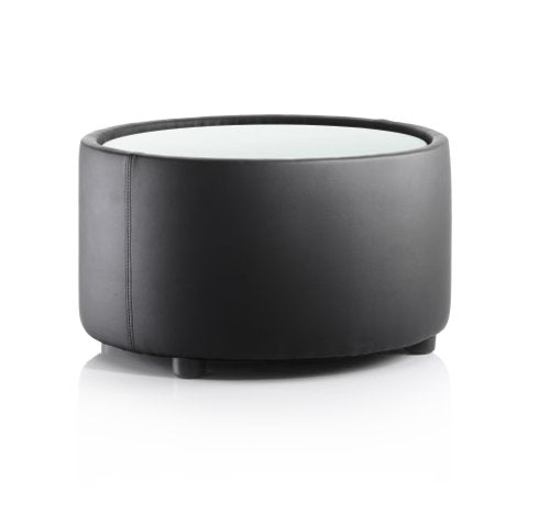 Neo Round Table BK Leather Glass Top