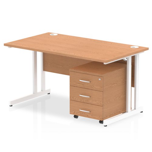 Impulse 1400x800 Desk OK WH 3 Drw Ped