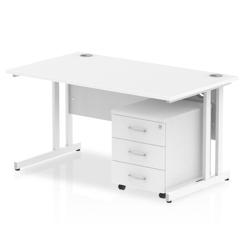 Impulse 1400x800 Desk WH WH 3 Drw Ped
