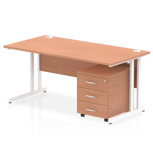 Impulse 1600x800 Desk BE WH 3 Drw Ped