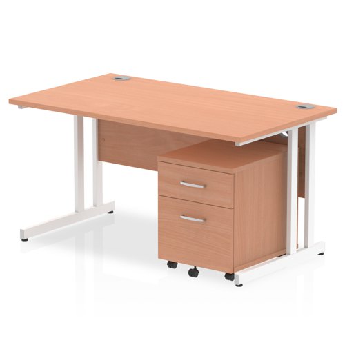 Impulse 1400x800 Desk BE WH 2 Drw Ped