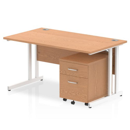 Impulse 1400x800 Desk OK WH 2 Drw Ped
