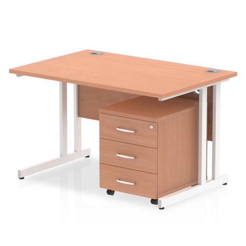 Impulse 1200x800 Desk BE WH 3 Drw Ped