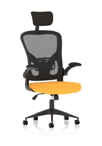 Ace Exec Mesh Chair Fold Arms Yellow