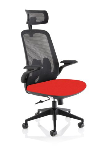 Sigma Exec Mesh Chair FoldArms Cherry