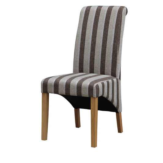 Kingsland Fabric Chair Solid Rubberwood Brown & Grey Stripe